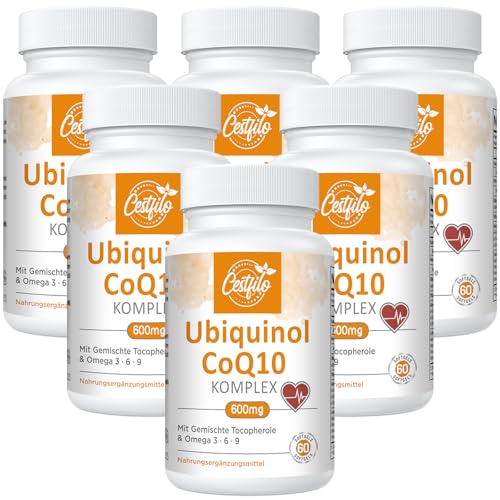 Ubiquinol CoQ10 600 mg Softgelkapseln - Aktive Form von CoQ10 Plus Vitamin E & Omega 3 6 9 - Fortschrittliches Coenzym Q10 (60 stück (6er Pack))