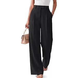 LILLUSORY Women Pleated Stretchy Wide Leg Dress Work Business Casual Pants | High Waisted Trousers with Pockets, 2026 Flowy L