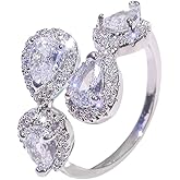 Kokoma Elegant Teardrop Crystal Statement Ring for Women CZ Rhinestone Wrap Finger Ring Wedding Anniersary Promsie Band Rings