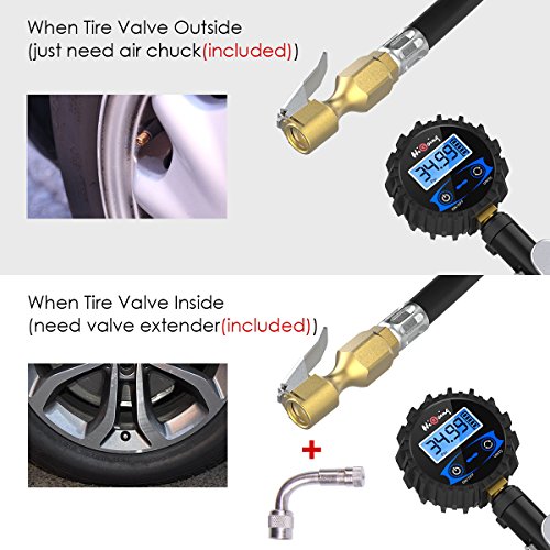 HiGoing Digital Tire Pressure Gauge, Tire Pressure Monitoring System (0-200Psi/0-14Bar) Air Chuck and Compressor Accessories, 12 in 1 Set Car Tire Chucks for Any Car, Truck, Motorcycle, RV and More