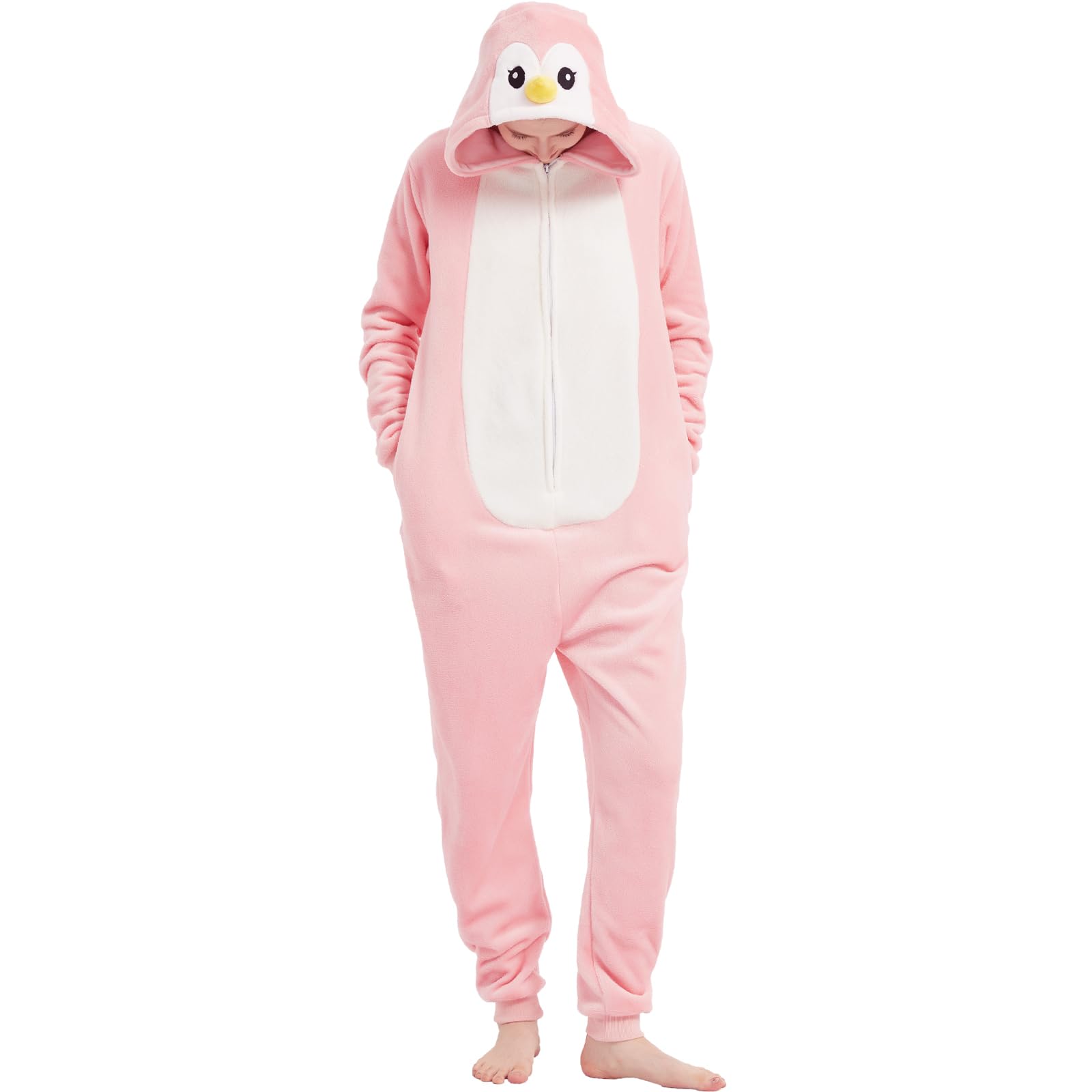 Photo 1 of SWEETXIN Adult Unisex Pink Penguin Onesie Pajamas Halloween Christmas Cosplay Costume Suit for Women and Men (X-Large, Pink Penguin)