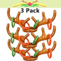 MeiGuiSha 3 Pack Inflatable Reindeer Antler Ring Toss Three-Player Holiday Favors Headband Game Toy for Kids Family Christmas Xmas Party(3 Antlers&12 Rings)