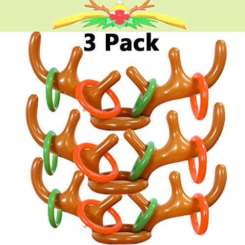 MeiGuiSha 3 Pack Inflatable Reindeer Antler Ring Toss Three-Player Holiday Favors Headband Game Toy for Kids Family Christmas Xmas Party(3 Antlers&12 Rings) - Thumbnail 5
