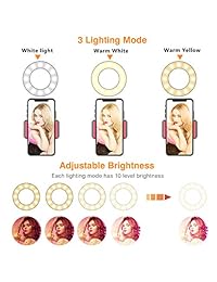 Selfie - Anillo de luz para teléfono móvil con soporte para teléfono móvil, soporte para maquillaje en vivo con interruptor remoto, luz LED para cámara de 3 modos de luz, 10 niveles de brillo con brazo flexible para iPhone Android