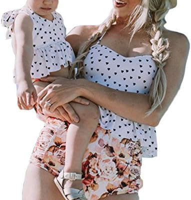 Mommy and Me Swimsuit Mother Daughter Polka Dot Bikini Set Bathing Suit Mom and Daughter Matching Swimwear (XL, White for Mom)