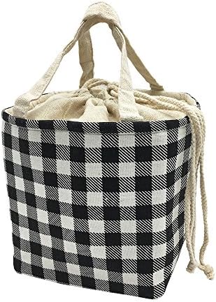 Homele Insulated Lunch Bag Black and White Drawstring Lunch Tote Aluminum Film Pack Cooler Bag Reusable Grocery Bag (Lattice)
