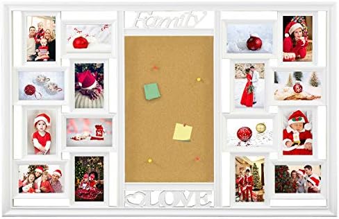 DL furniture - Cork Memory Board Photo Frame 16 Opening Decorative Wall Hanging Stick Board Collage Puzzle Picture Photo Frame 4 x 6 inches Love Theme Arrange Art Display | White Frame