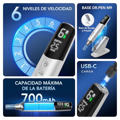 Dr.pen Ultima M9 Dermapen Inalámbrico Rostro y Cuero Cabelludo - Versión 2026: Ajuste con 1 Botón, Chip Inteligente Antifalsificación, Carga USB-C, para Casa o Salón, Gran Regalo para Mujeres | Original, compatible con todos los cartuchos, vídeo guía, fácil uso, devolución 30 días, caja regalo