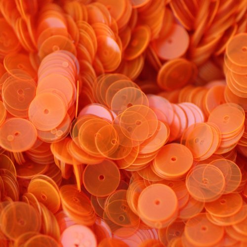 8mm Flat Round SEQUIN PAILLETTES ~ ORANGE FLUORESCENT Neon Transparent See-thru ~ Loose sequins for embroidery, bridal, applique, arts, crafts, and embellishment. Made in USA.