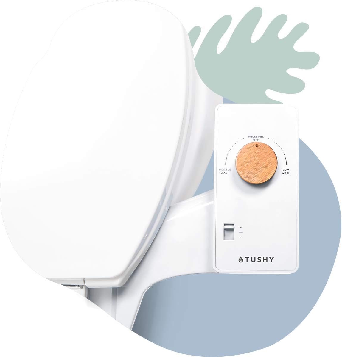 TUSHY Classic Bidet Toilet Seat Attachment – Modern Sleek Design – Fresh Clean Water Sprayer – Non-Electric Self Cleaning Adjustable Nozzle (White/Bamboo Knob) - - 