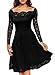 MISSMAY Women's Vintage Floral Lace Long Sleeve Boat Neck Cocktail Party Swing Dress (Small, Black)