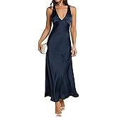 Yixinjew Summer Satin V Neck Backless Maxi Dresses for Women 2026 Silk Sleeveless Formal Bridesmaid Wedding Guest Dress