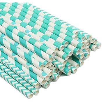 ZOOYOO Paper Straw 100pc For Parties,Birthdays,Weddings,Baby Showers And Celebrations (Turquoise)