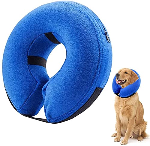 Voarge Pet Inflatable Collar, Pet Protective Neck Collar For Cats And Dogs, For Recovery After Injuries, Prevent Dogs from Biting & Scratching, Adjustable Buckle, Blue M
