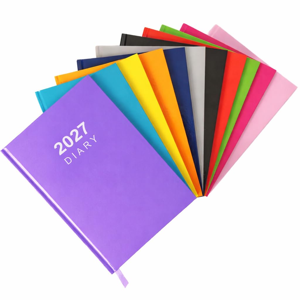 2027 Diary A5 Week to View - Hardback Planner Organiser with Ribbon Bookmark - Weekly Appointment Journal Notebook (Purple)