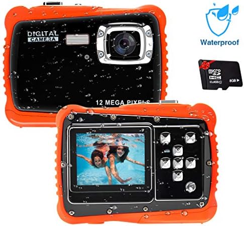 Waterproof Kids Digital Camera 12MP HD Photo Resolution Underwater Camcorder with 8X Digital Zoom Flash Mic and 8G SD Card 3 Non-Rechargeable Batteries Included