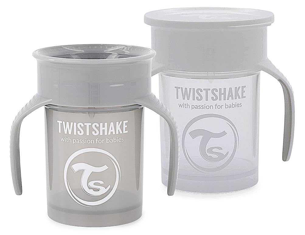 Twistshake 2X 360 Cup | Baby Sippy Cup with 360° Drinking Rim - 230ml | Children's Learning Cup with Handles | Non-Spill Toddler Sippy Cup | BPA-Free | Training Sippy Cup for Kids 6m+ | Grey White