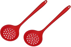 2 Pack Multifunctional Silicone Skimmer Cooking Strainer Spoon with Long Handle Food Spoon for Soup Cooking