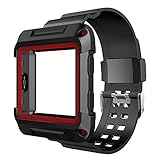 Simpeak Fitbit Blaze Bands, Rugged Protective Frame Case with Resilient Strap Replacement Bands for Fit bit Blaze Smart Fitness Watch, Large, Red