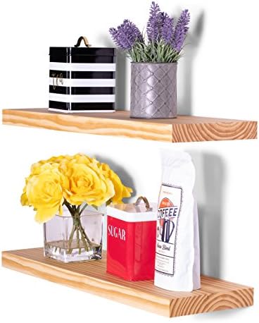 DAKODA LOVE 8" Deep Clean Edge Floating Shelves, USA Handmade, Clear Coat Finish, Beautiful Grain Pine Wood Wall Decor (Set of 2) (24", Natural)