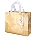 Gesodant Bling Glossy Glitter Durable Reusable Grocery Handles Bag Medium Non-woven Gift Shopping Bag Totes Set Of 5 (Gold)