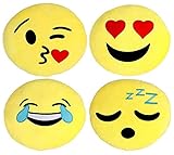Large Emoji Pillows 4 Piece Set, 12 Inches / 30CM, Large Round Yellow Plush Emoji Pillow Set