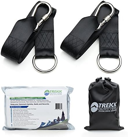 Hammock Straps Bundle with Iron Nickel Plated Spring Loaded Carabiners with Safety Locks and O-Rings, Spun Polyester, 10 Foot x 2 Inch Wide