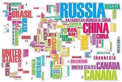 World Map Wall Sticker (Country Name Decal in Words) for Home or Office Decor