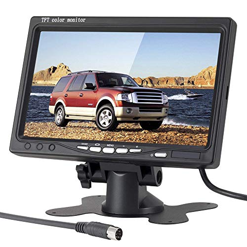ATian 7 Inch Tft-LCD Car Monitor 2 Video Input Car Rearview Headrest Monitor DVD VCR Monitor with Remote and Stand & Support Rotating The Screen 800x480 RGB 8pin Connect