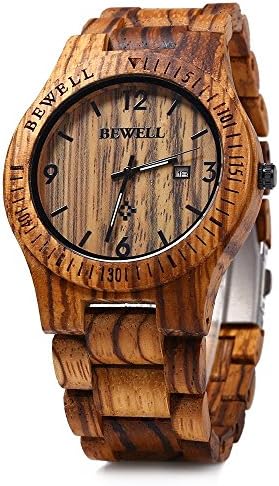 Amazon.com: BEWELL ZS-W086B Mens Wooden Watch Analog Quartz