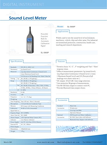 SL-5868P Sound Level Meter Portable Noise Grader Voice Decibel Gauge 30 ~ 130 db with Data Memory - Thumbnail 2