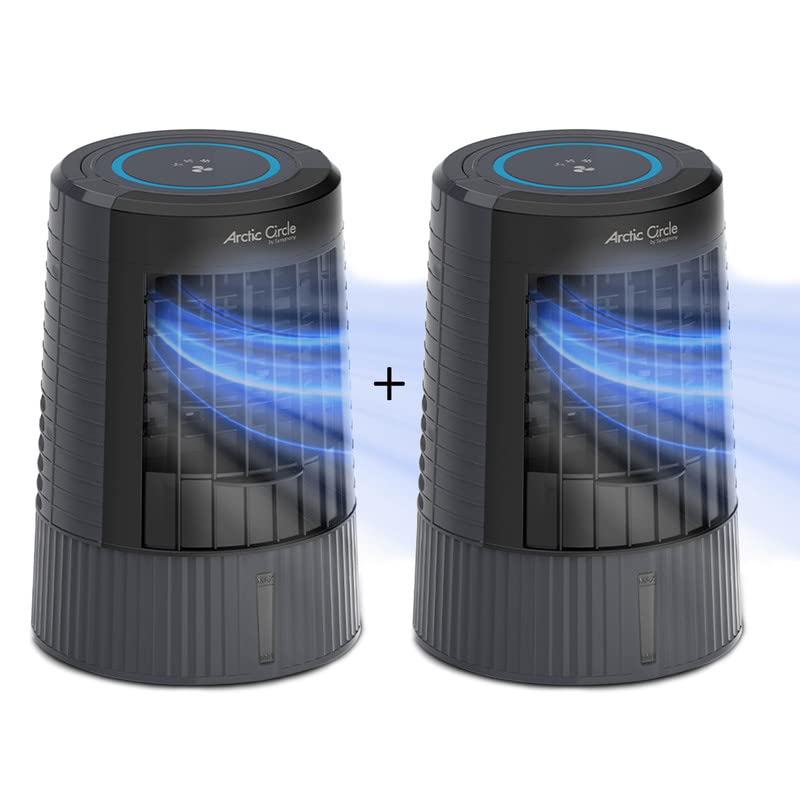 Symphony Duet Mini Personal Air Cooler | Quite | Powerful | USB Powered | 3-Speed Portable Evaporative Air Cooler for Bedroom, Office, Living-room.(Pack of 2- Grey)