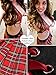 wearella Women Sexy Schoolgirl Costume Lingerie Set Halter Bra Top and Mini Skirt Outfits Wine Red L