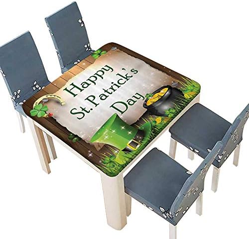 PINAFORE Polyester Cloth Fabric Cover Celebrati Partyatis in Irish Shamrock Leaf The Lucky Clovers Gold Horseshoe Decorative Tablecloths for Kitchen Room 49 x 49 INCH (Elastic Edge)
