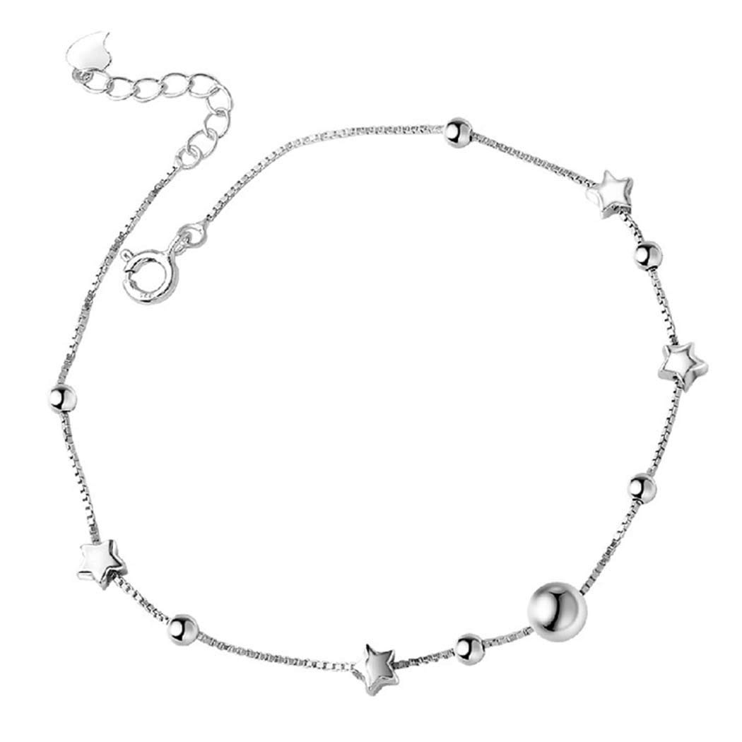 Chereda Elegant Sexy 925 Silver Plated Simple Barefoot Star Beads Shape Foot Anklet for Ladies Female
