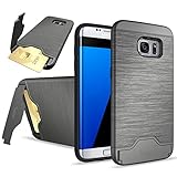 Galaxy S7 Edge Case, Teelevo [Card Slot Holder] Dual Layer Advanced Shock Absorption Protective with Card Holder and Kickstand Wallet Case Heavy Duty Bumper for Samsung Galaxy S7 Edge - Gray