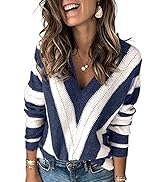 BYSCHAGRL Womens Striped Color Block Pullover Sweater Crewneck Long Sleeve Patchwork Knit Sweater