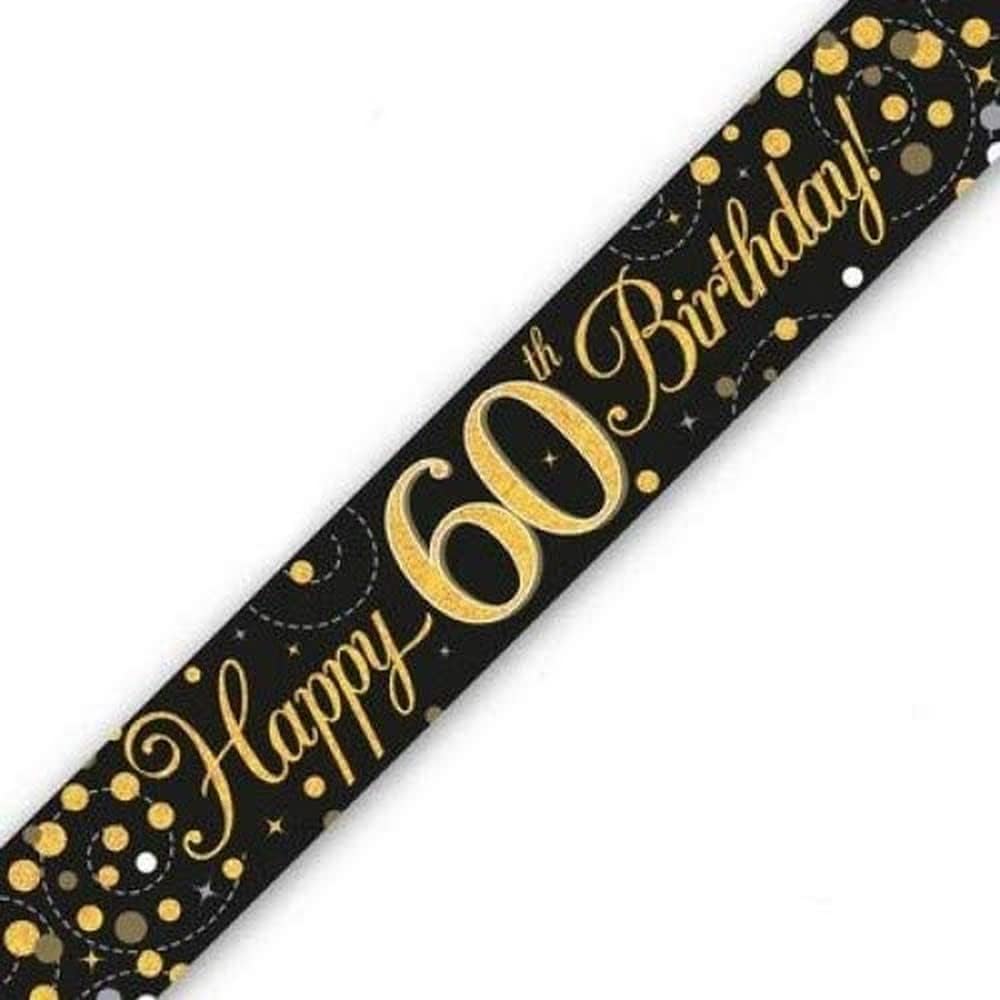OakTree 9ft Banner Sparkling Fizz 60th Birthday Black Gold Holographic
