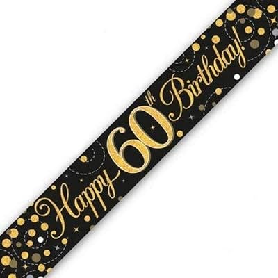 OakTree 9ft Banner Sparkling Fizz 60th Birthday Black Gold Holographic