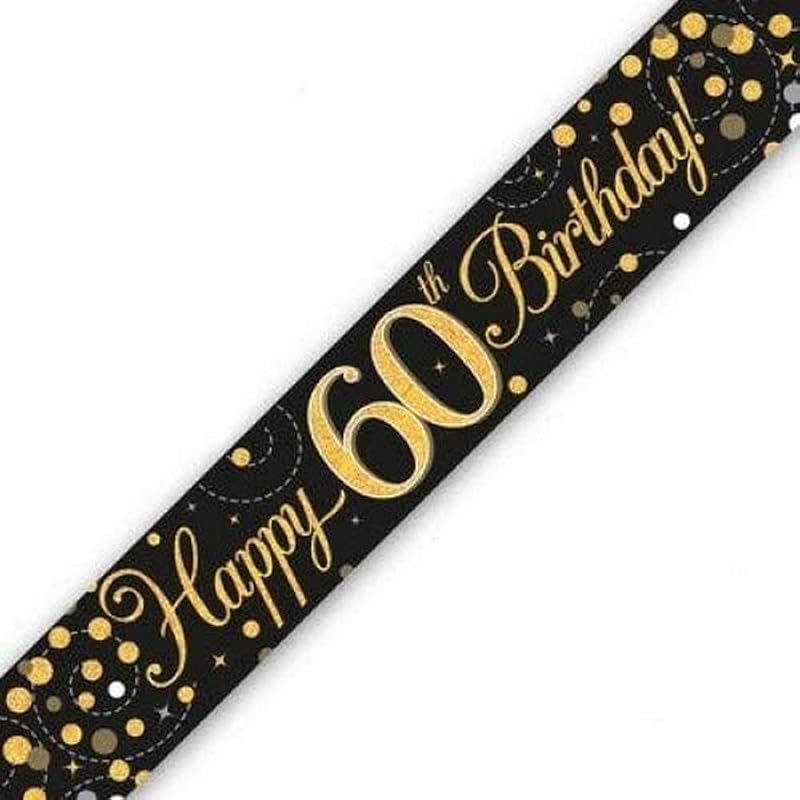 OakTree 9ft Banner Sparkling Fizz 60th Birthday Black Gold Holographic