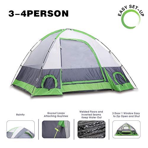 SEMOO Dome Tent for Camping, Water Resistant 4-Person 3-Season Lightweight Family Tent with Portable Bag