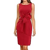 JOLISSLAN Womens Crew Neck Bowknot Twist Dress Elegant Sleeveless Dresses Wedding Evening Formal Gown Dress