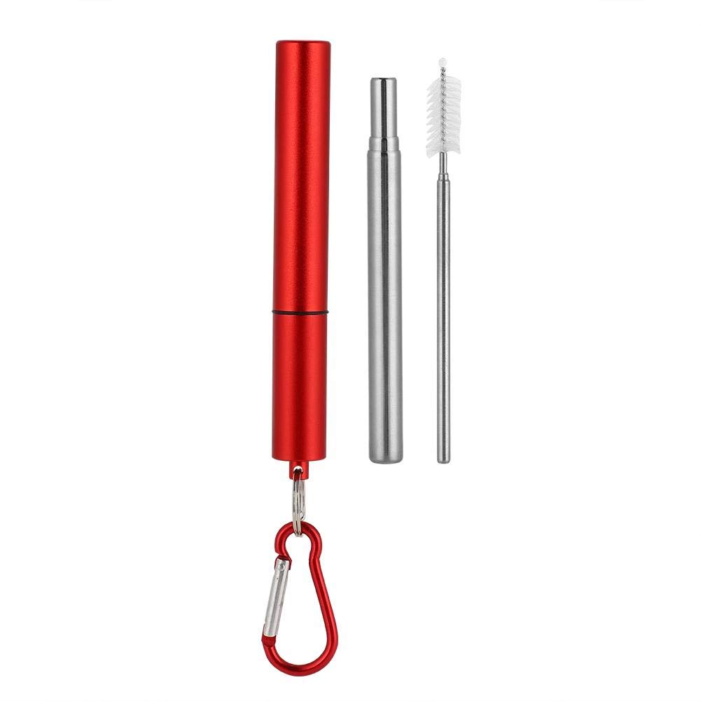 TOPINCN Reusable Stainless Steel Travel Straws Portable Collapsible Retractable Straw Kit with Cleaning Brush Aluminum Case(2#)