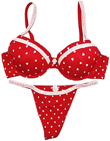 2-Piece Women's Heart Printed Nylon Underwire Bra & V-String Thong Set