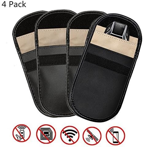KINGCOO Car Key Signal Blocker Case, Keyless Entry Fob Guard Signal Blocking Pouch Bag,Antitheft Lock Devices, Cell Phone Privacy Protection Security for WiFi GSM LTE NFC RFID (4 Pack)