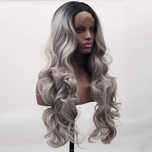 Arimika Ombre Silver Grey Bodywave Heat Safe Synthetic Lace Front Wig For Women