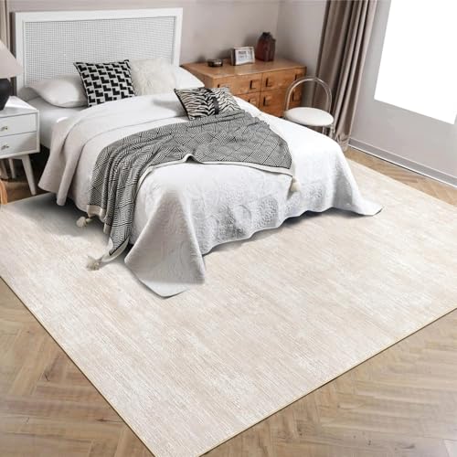 LuxFocus 160x230 cm Modern Solid Rug Living Room, Washable Area Rug for Bedroom, Solid-colour Design with Texture, Non-Slip Low-Pile Carpet for Nursery Office Dining Room, Beige