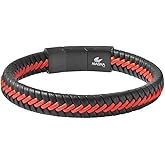 Magna Steel Men's Braided Genuine Leather Cord Bracelet