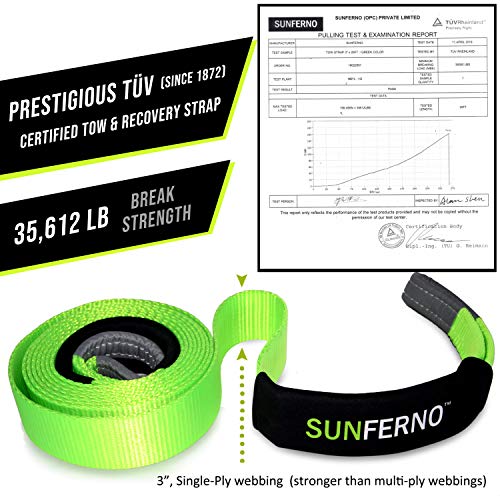 Sunferno Recovery Tow Strap 35000lb Break Strength - Lab Tested Heavy Duty 3"x20' Winch Snatch Straps - Recover Your Vehicle Stuck in Mud/Snow - Protective Loops - Off Road Towing Rope Truck Accessory - Image 2