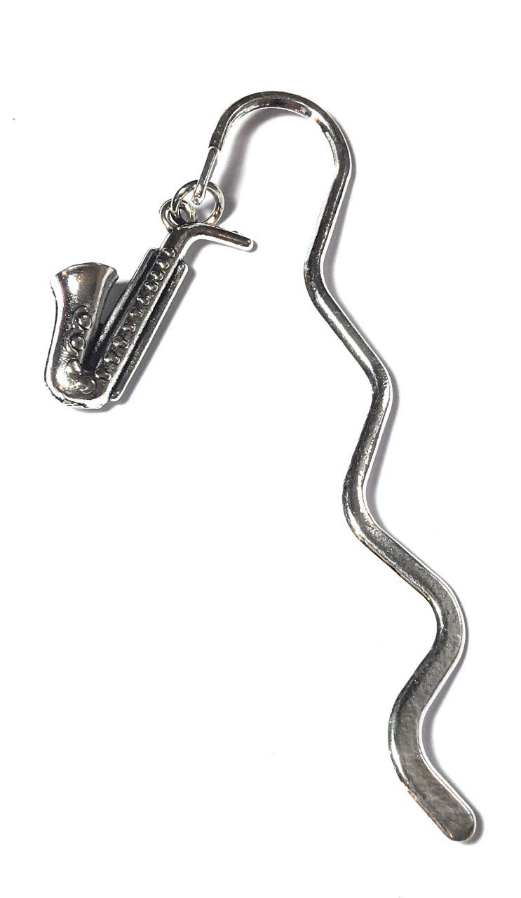 FizzyButton Gifts Silver Tone Saxophone Charm Mini Bookmark in Gift Bag